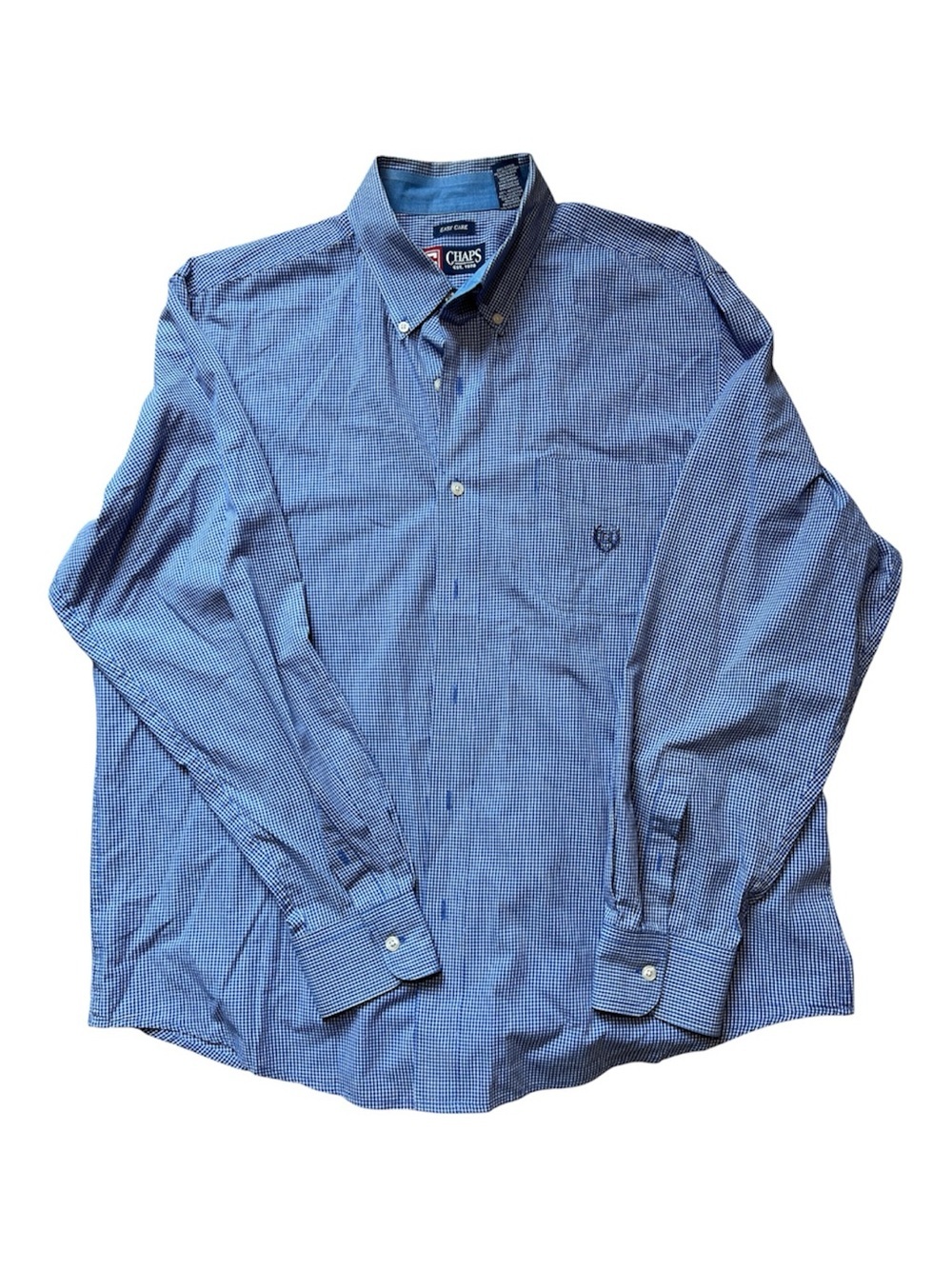 Chaps Mens XL Easy Care Blue White Micro Check Button Down Shirt